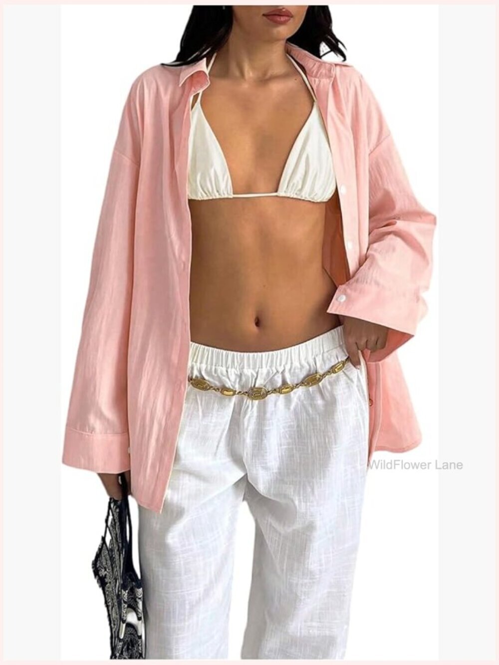 Oversized Button Down Shirt Casual Collared Long Sleeve Blouse